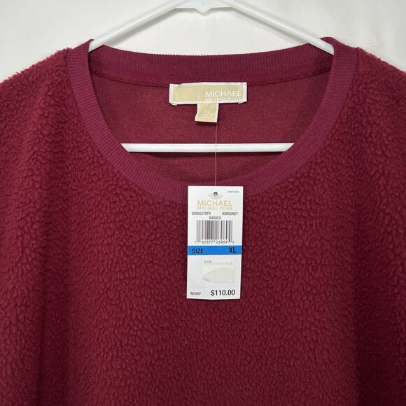Michael Kors Fleece Sweater Womens Size XL Red Round Neck Oversized Tunic NWT - Picture 2 of 13